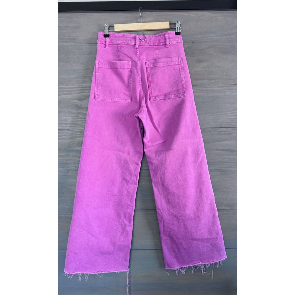 Zara Marine Straight Wide Leg Jeans Hot Pink Raw Hem High Waist USA Size 4 - Picture 5 of 6